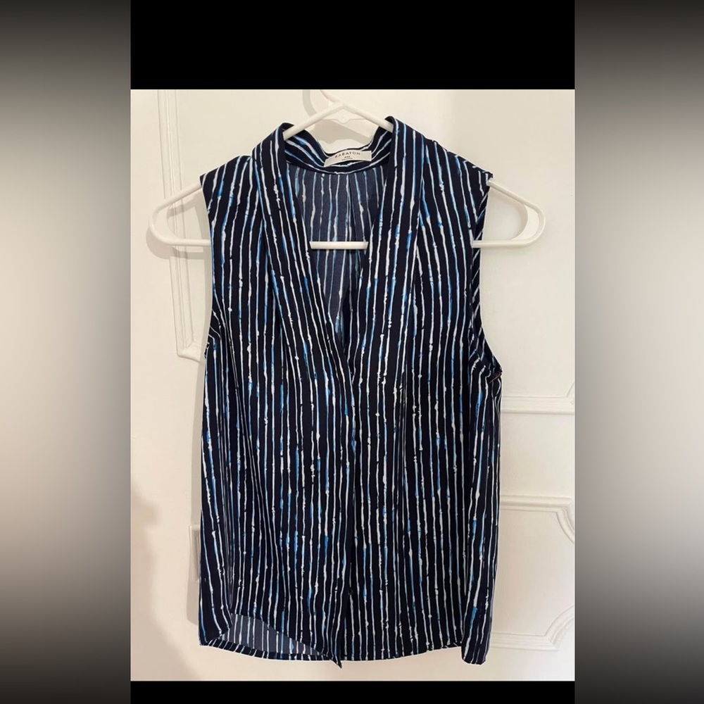 Babaton Navy and White Striped  Printed Tank Top Sleeveless Blouse Sz Xxs